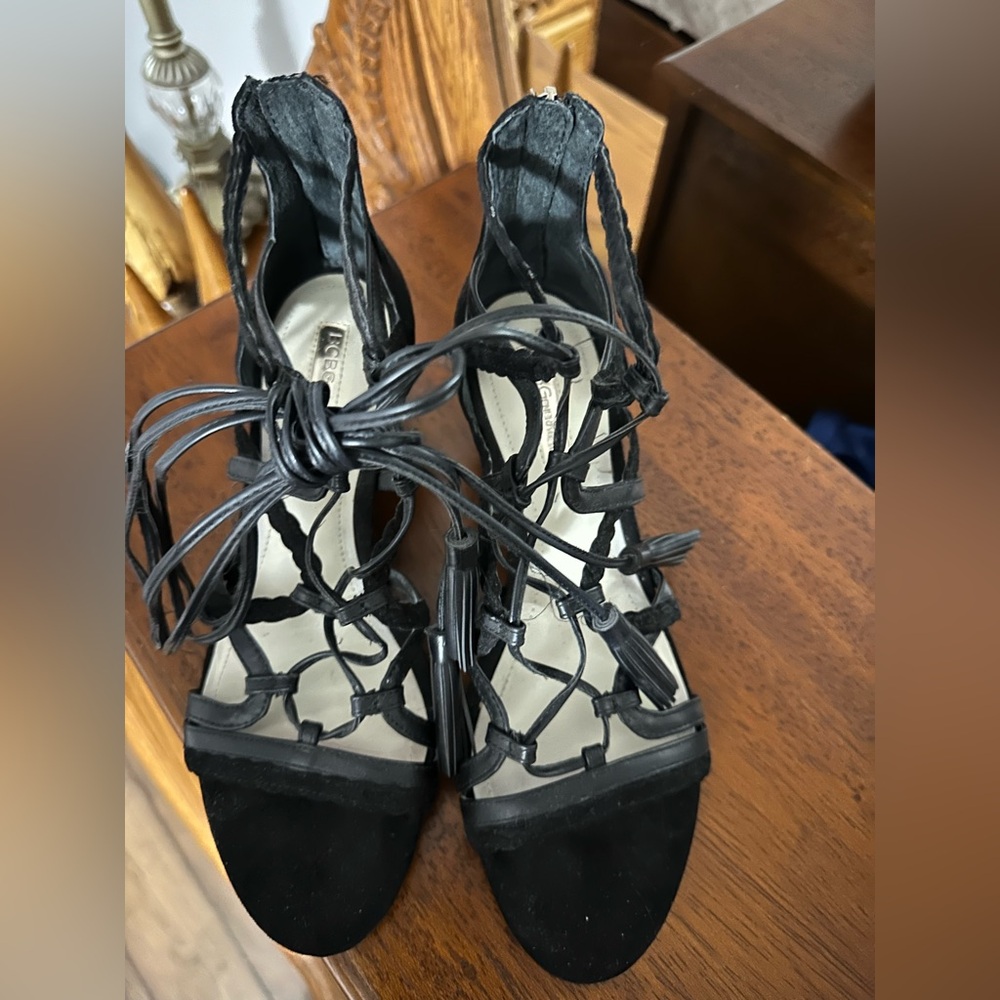 Bcbgeneration Black Strappy Gladiator Wedges Size… - image 3